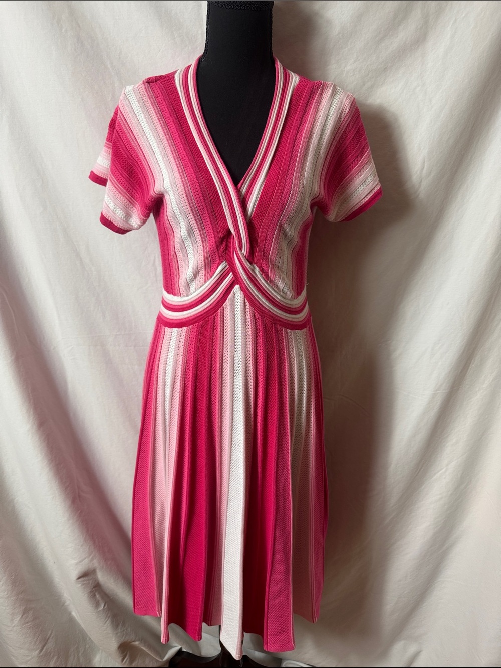Trina Turk Pink & White Striped Twist-Waist Midi Dress